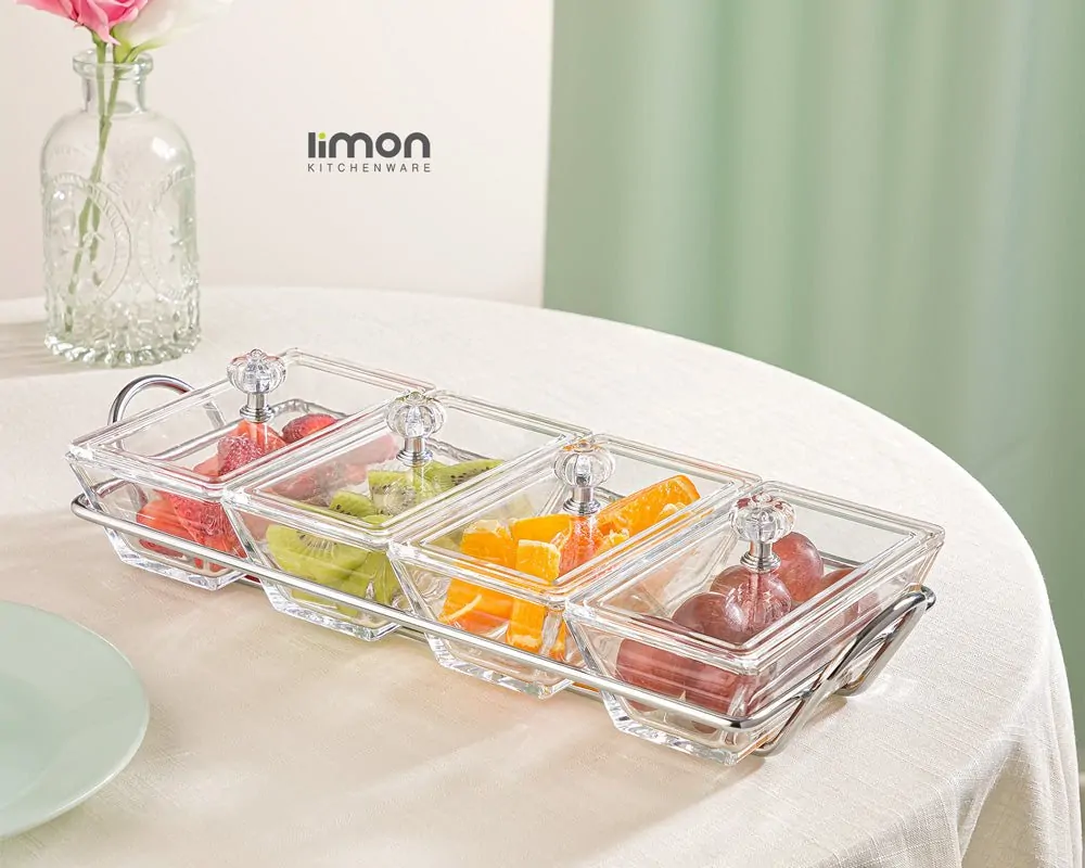 Limon Glass Snack Serving Tray 4-Sections (Rectangular) - Image 2