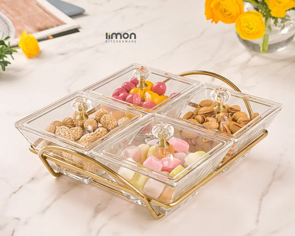 Limon Glass Snack Serving Tray 4-Sections (Square) - Image 3