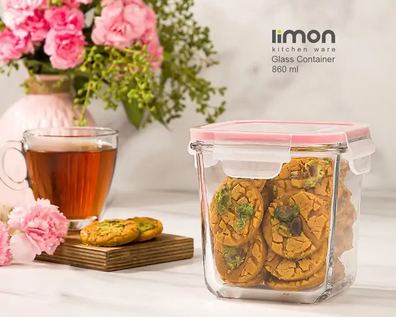 Limon Square Glass Container Four Lock (860-ml) - Image 3