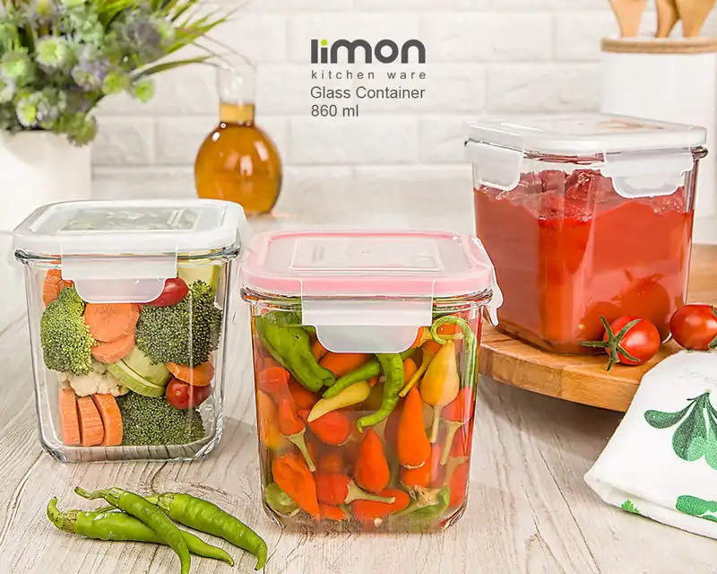 Limon Square Glass Container Four Lock (860-ml) - Image 2