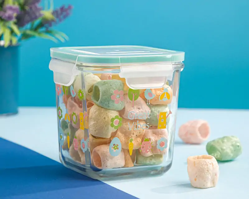 Limon Printed Square Glass Container with 4-Lock Lid 860-Ml - Image 4