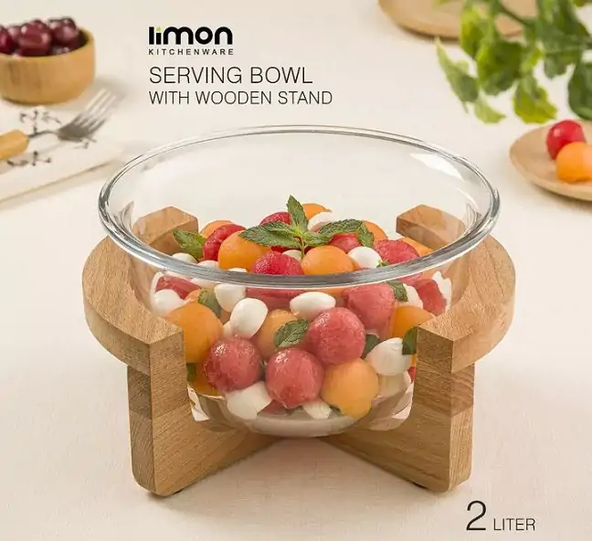 Limon Serving Bowl with Wooden Stand 2L