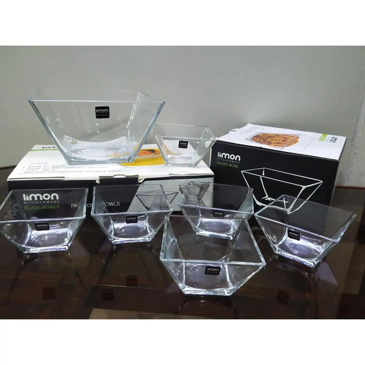 Limon Square Glass Bowl & Tumbler's (Pack of 1+6 ) - Image 6
