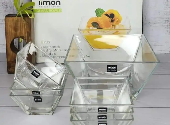 Limon Square Glass Bowl & Tumbler's (Pack of 1+6 ) - Image 2