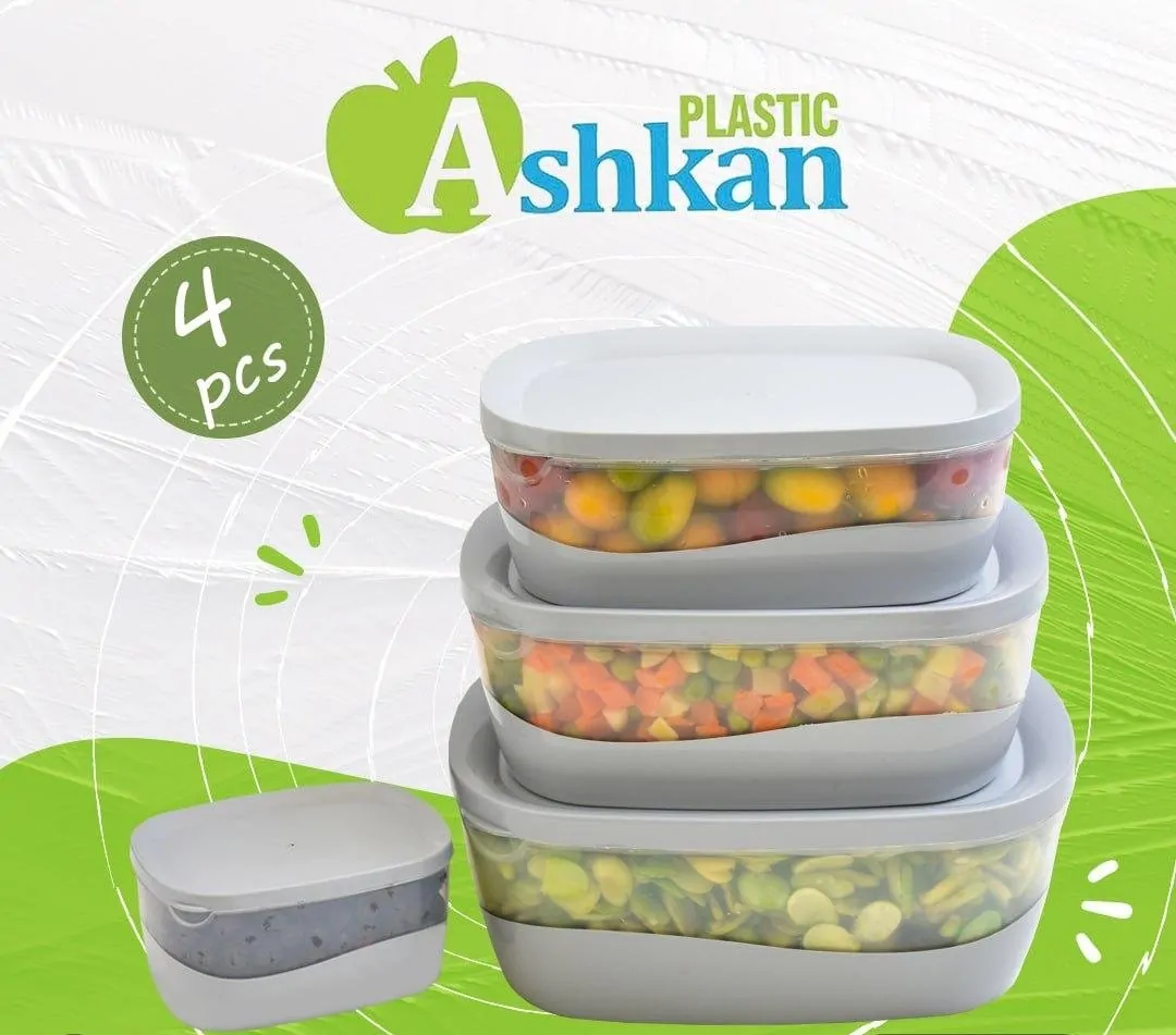 Ashkan Oval Plastic Food Container with Lid 4-Pcs