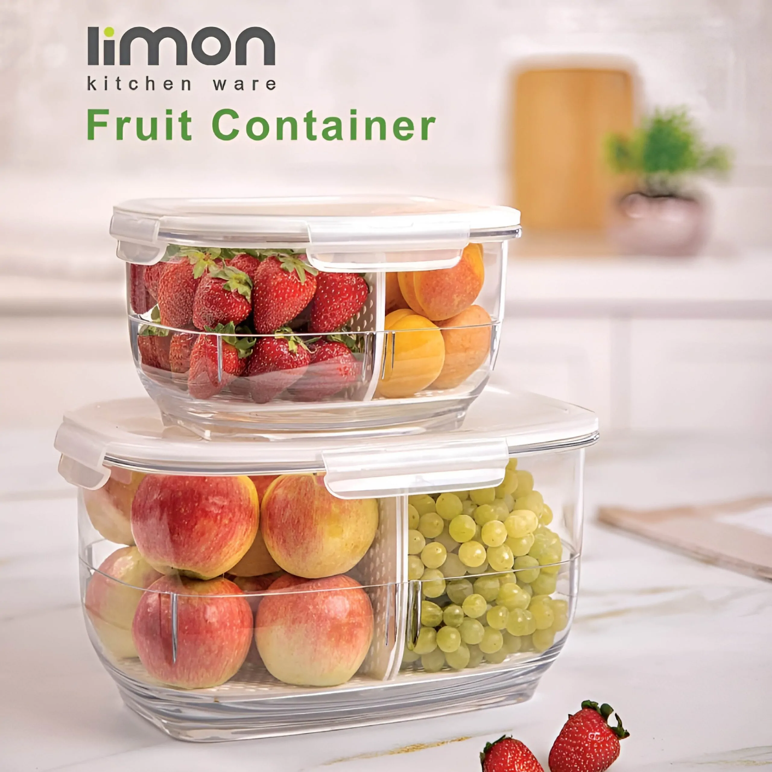 Limon Fruit & Vegetable Container with Partition & Lid