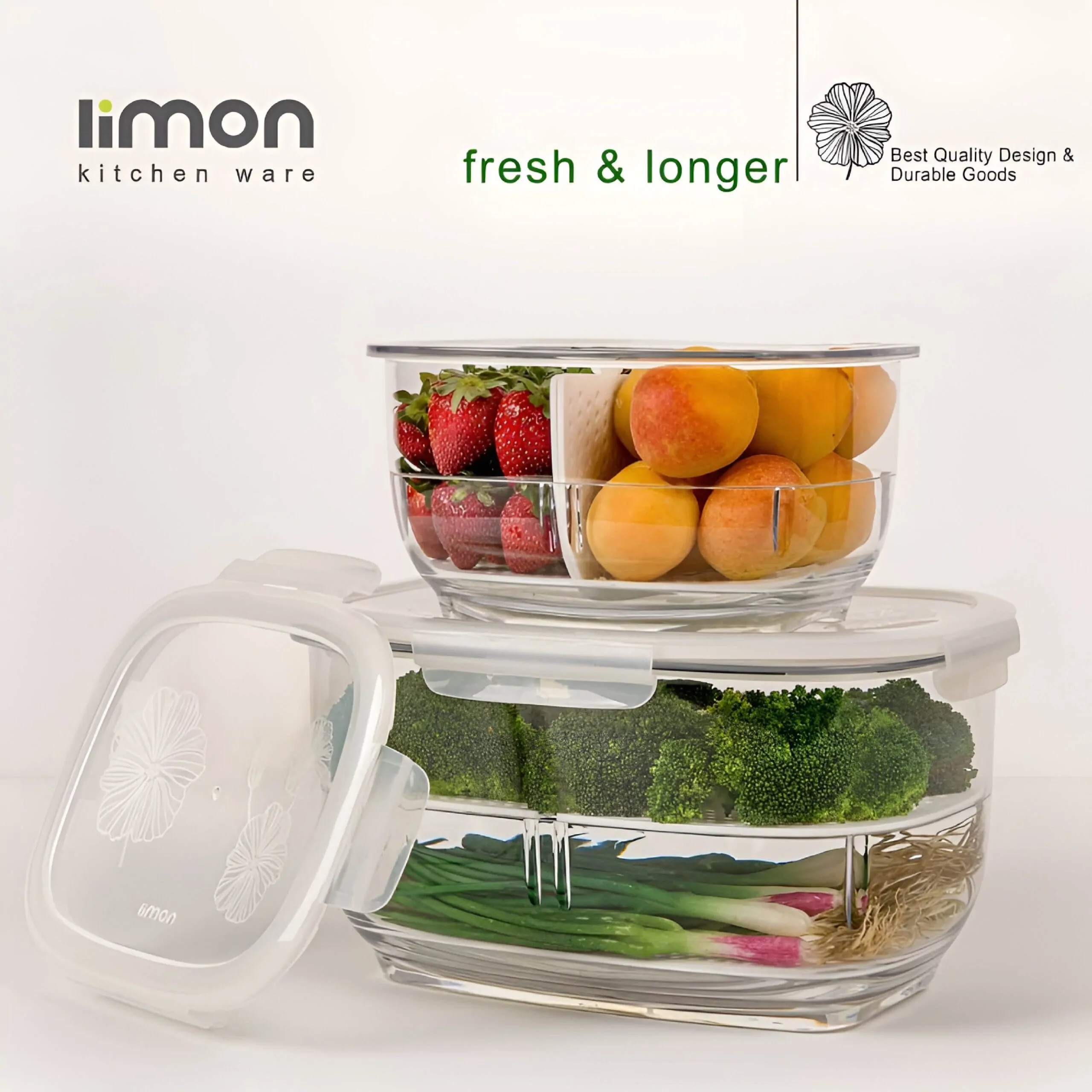 Limon Fruit & Vegetable Container with Partition & Lid - Image 4