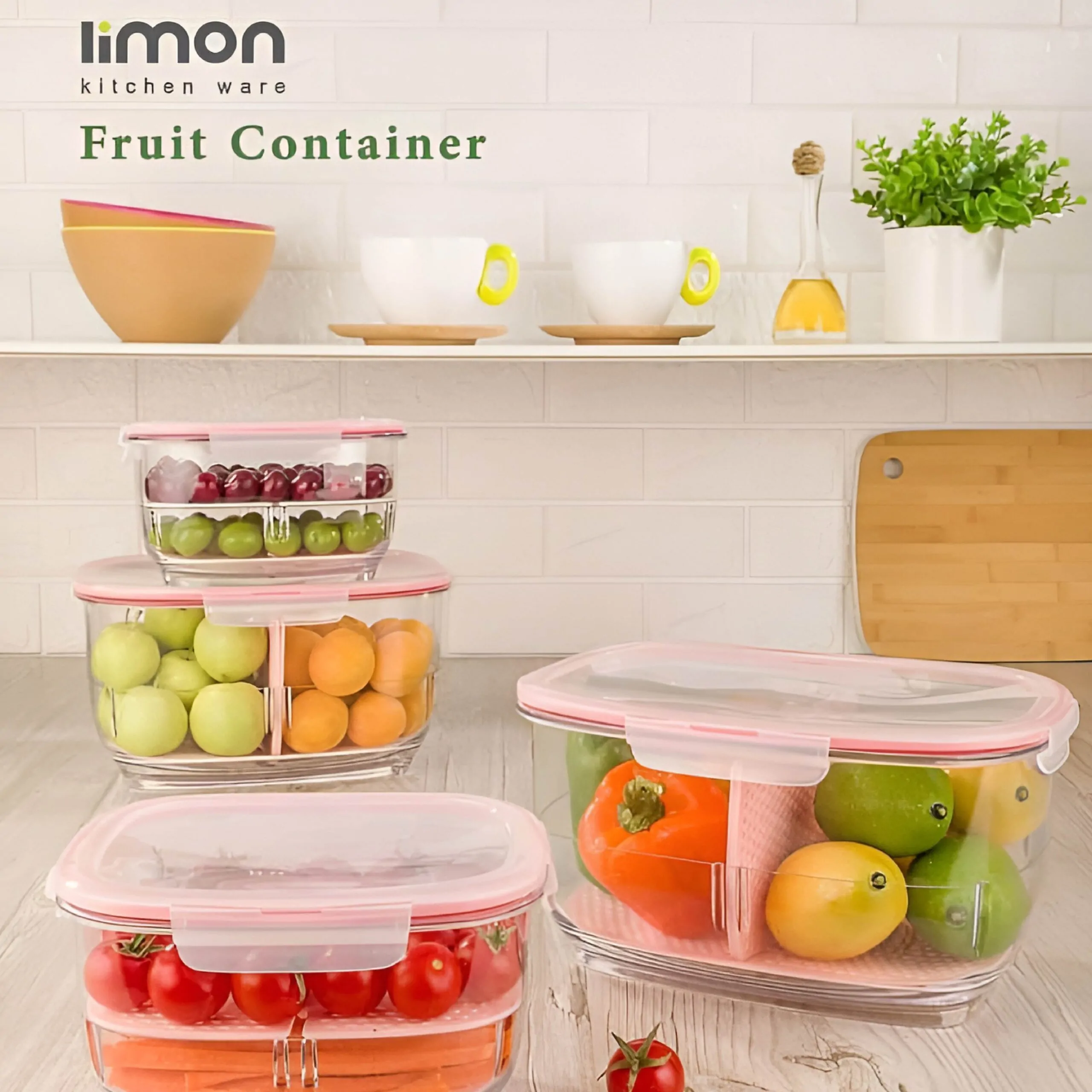 Limon Fruit & Vegetable Container with Partition & Lid - Image 2